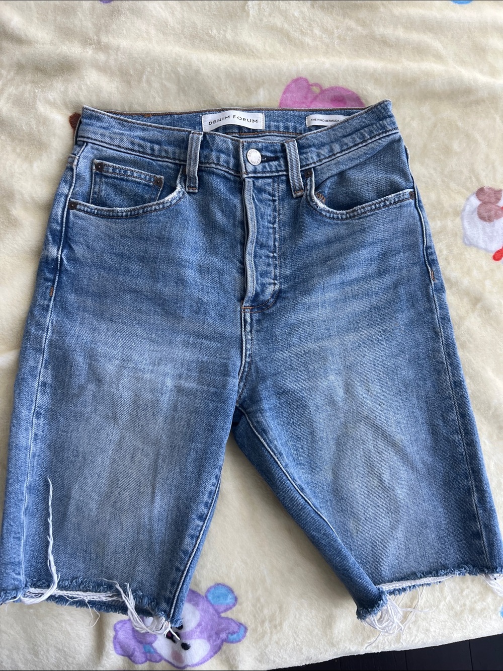 Denim Forum Faded Blue Frayed Hem Denim Shorts